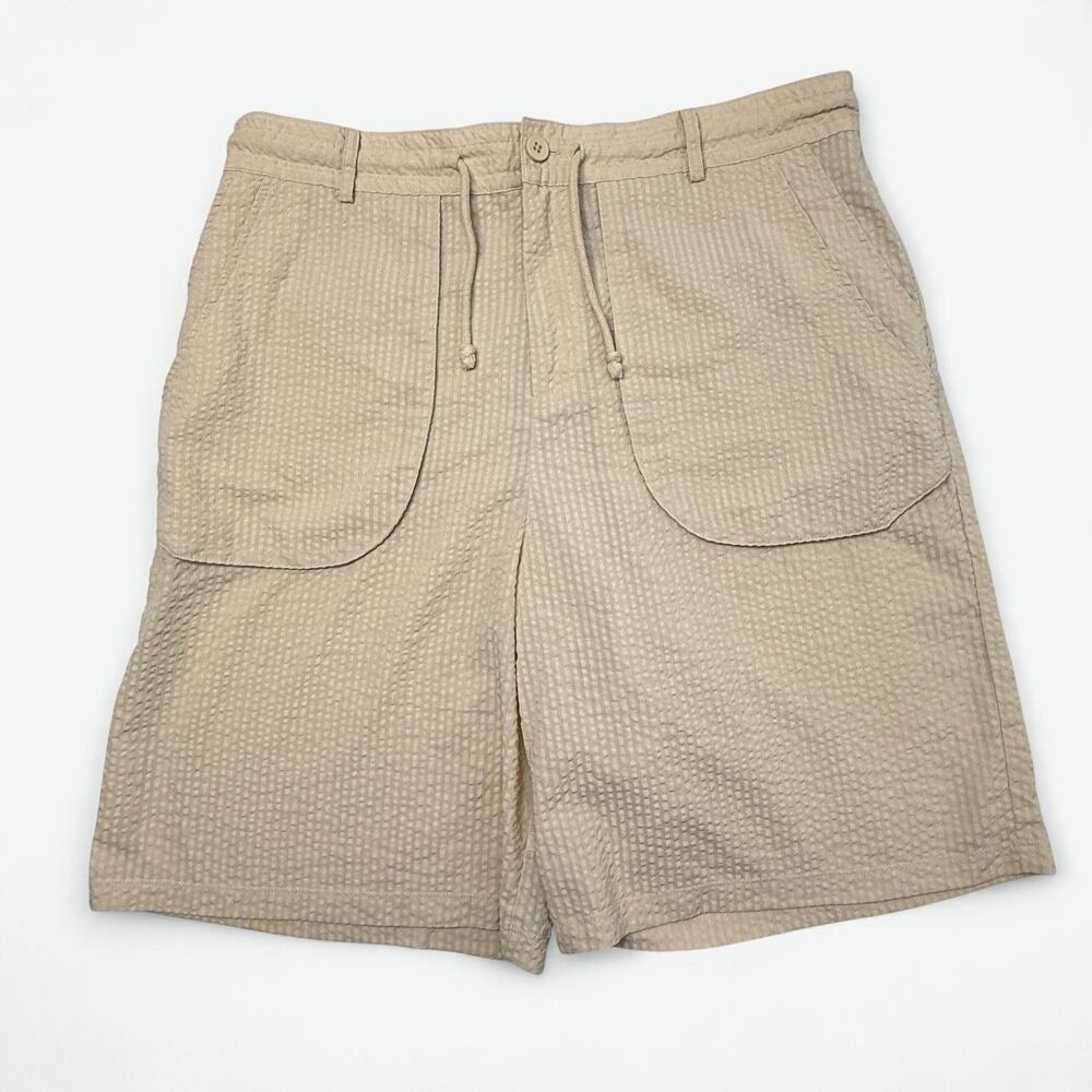 KITH Shorts Mens 34 Beige Waffle Textured Drawstring Waist Zip Back Pockets